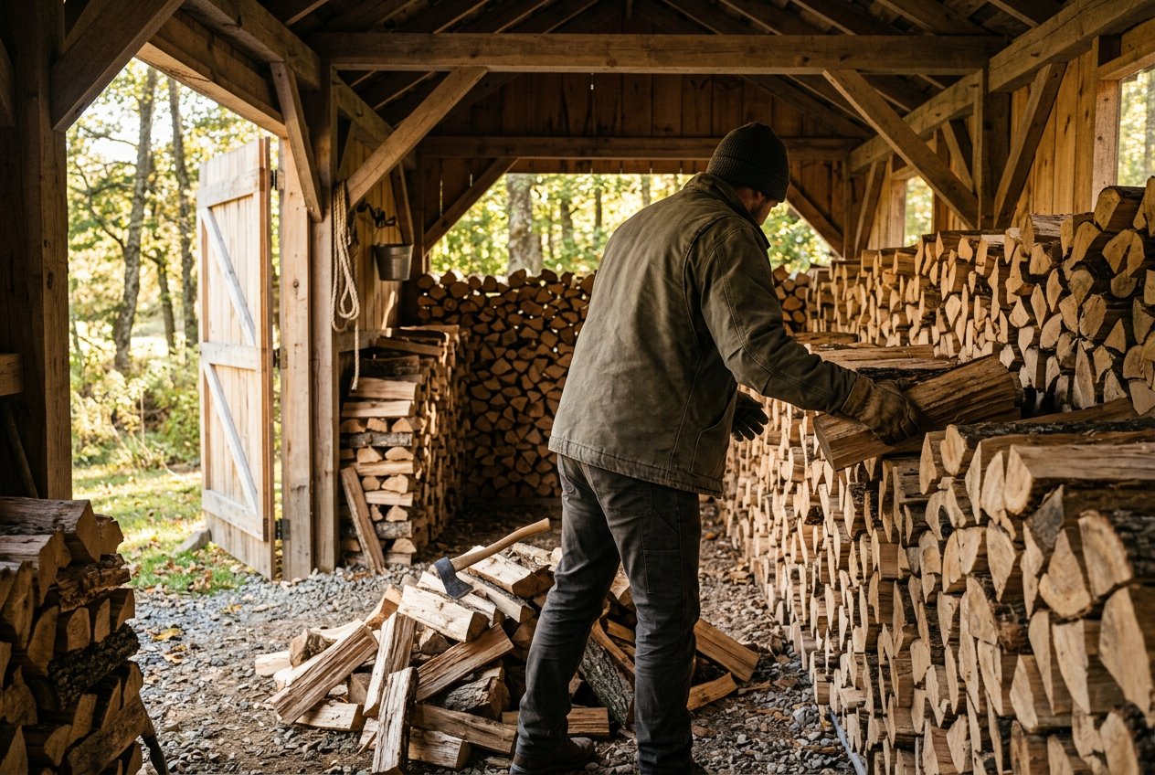 Сборка круговой поленницы в Кубинке, берёза камерной сушки